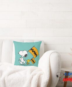Peanuts Snoopy Woodstock Flags Throw Pillow 2