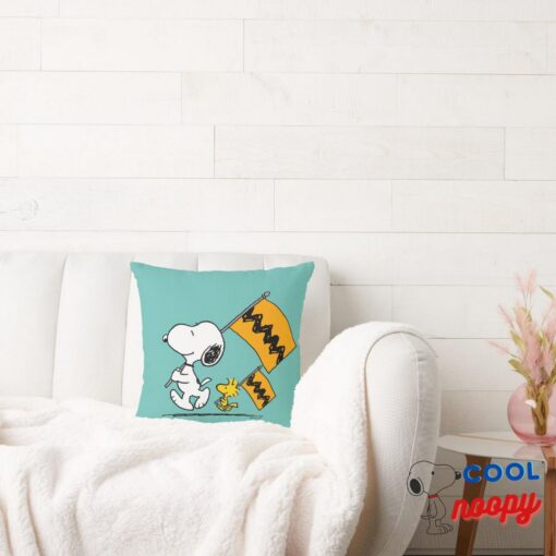 Peanuts Snoopy Woodstock Flags Throw Pillow 2