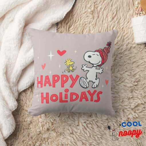 Peanuts Snoopy Woodstock Happy Holidays Throw Pillow 8