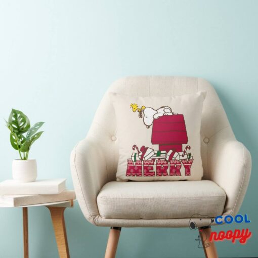 Peanuts Snoopy Woodstock Merry Ugly Sweater Throw Pillow 3