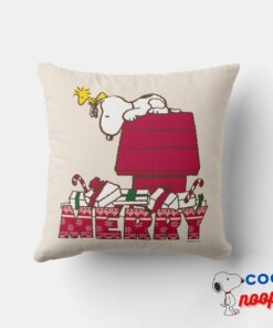 Peanuts Snoopy Woodstock Merry Ugly Sweater Throw Pillow 4