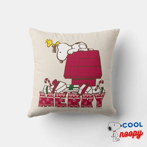 Peanuts Snoopy Woodstock Merry Ugly Sweater Throw Pillow 4