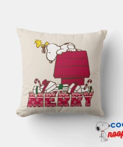 Peanuts Snoopy Woodstock Merry Ugly Sweater Throw Pillow 5