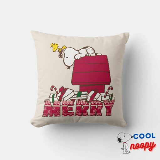 Peanuts Snoopy Woodstock Merry Ugly Sweater Throw Pillow 5