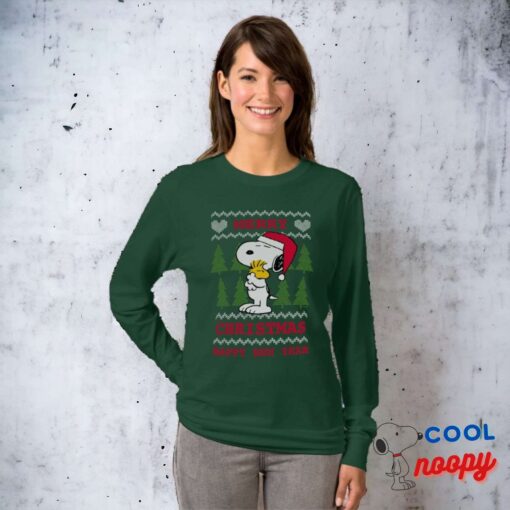 Peanuts Snoopy Woodstock Santa Claus Hug T Shirt 2