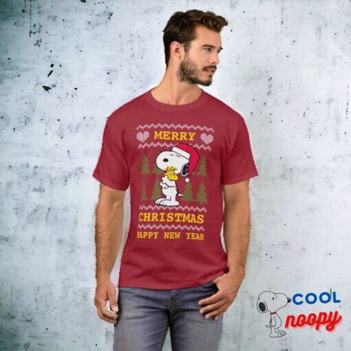 Peanuts Snoopy Woodstock Santa Claus Hug T Shirt 4