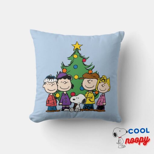 Peanuts The Gang Around The Christmas Tree Throw Pillow 6