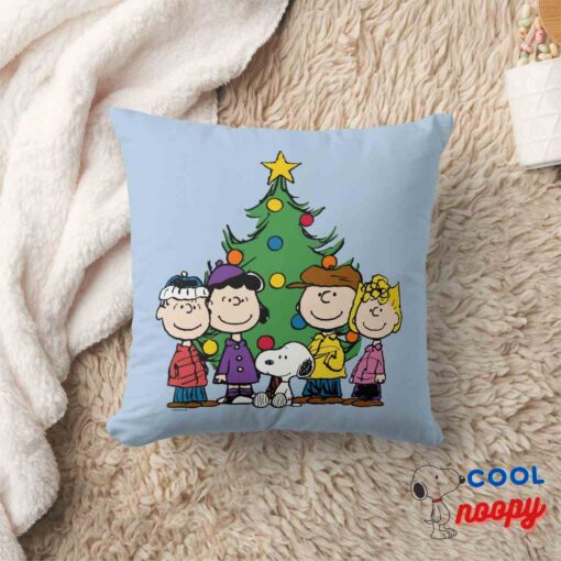 Peanuts The Gang Around The Christmas Tree Throw Pillow 8