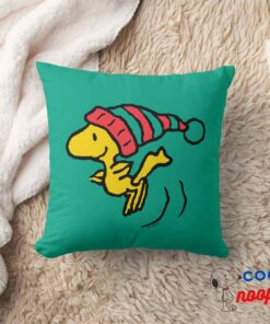 Peanuts Woodstock Winter Beanie Cap Throw Pillow 8