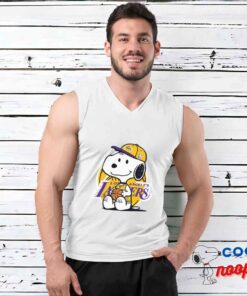 Playful Snoopy Los Angeles Lakers Logo T Shirt 3