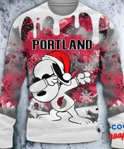 Portland Trail Blazers Snoopy Dabbing The Peanuts Sports Christmas Ugly Christmas Sweater 1