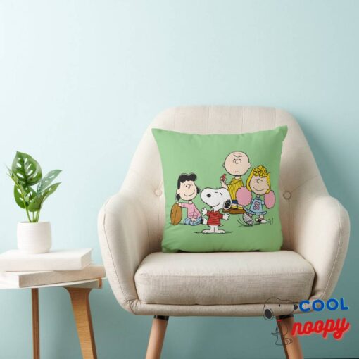 Snoopy And The Gang Play Football Throw Pillow 3