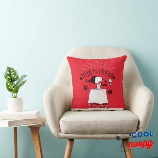 Snoopy And Woodstock Merry Bright Throw Pillow 4