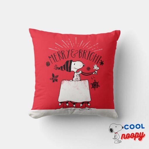 Snoopy And Woodstock Merry Bright Throw Pillow 6