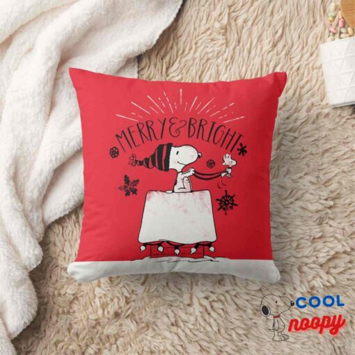 Snoopy And Woodstock Merry Bright Throw Pillow 8