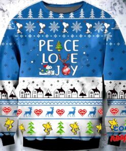 Snoopy And Woodstock Peanuts Peace Love Joy Holiday Ugly Christmas Sweater 1