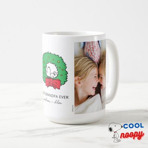 Snoopy Christmas Wreath Best Grandpa Photo Coffee Mug 15