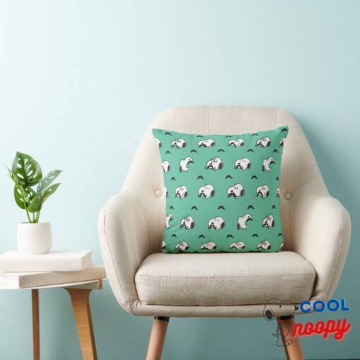 Snoopy Mustaches Teal Pattern Throw Pillow 3