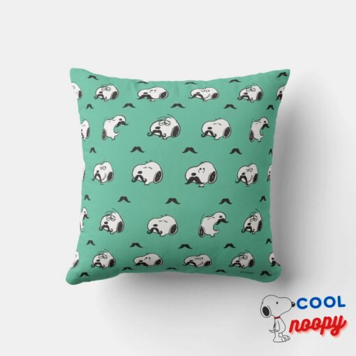 Snoopy Mustaches Teal Pattern Throw Pillow 4