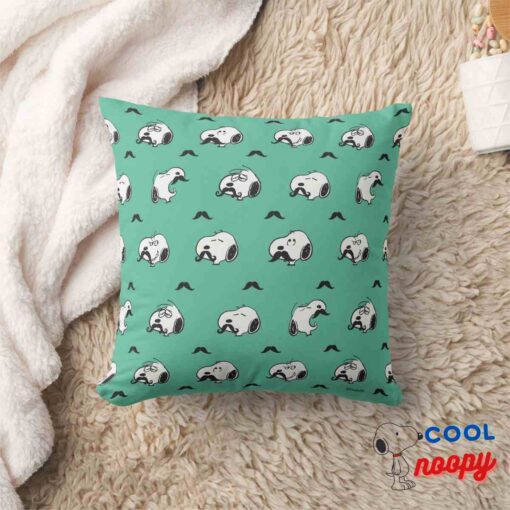Snoopy Mustaches Teal Pattern Throw Pillow 8
