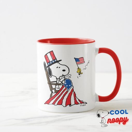 Snoopy Sewing 4th Of July Flag Mug 15