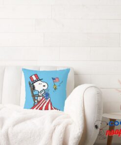 Snoopy Sewing 4th Of July Flag Throw Pillow 2