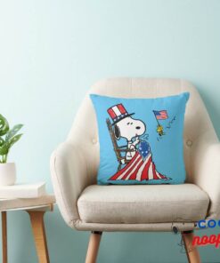 Snoopy Sewing 4th Of July Flag Throw Pillow 3