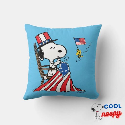 Snoopy Sewing 4th Of July Flag Throw Pillow 4