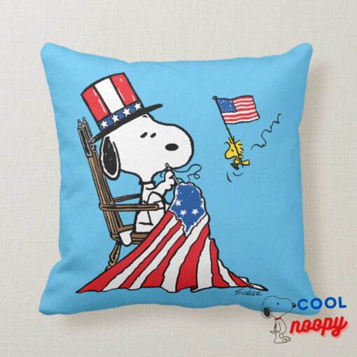 Snoopy Sewing 4th Of July Flag Throw Pillow 6