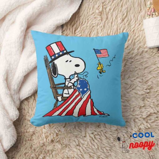 Snoopy Sewing 4th Of July Flag Throw Pillow 8