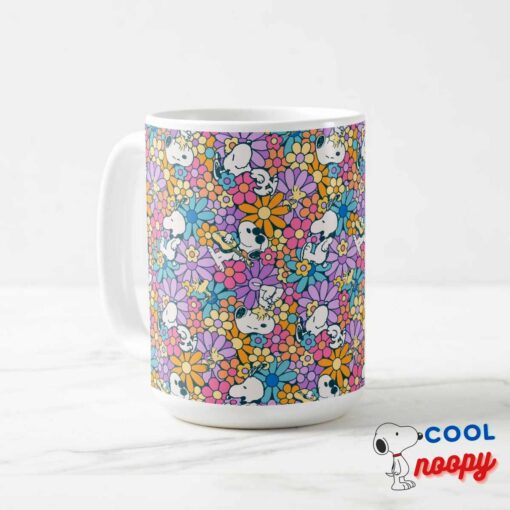 Snoopy Woodstock Flower Pattern Travel Mug 2