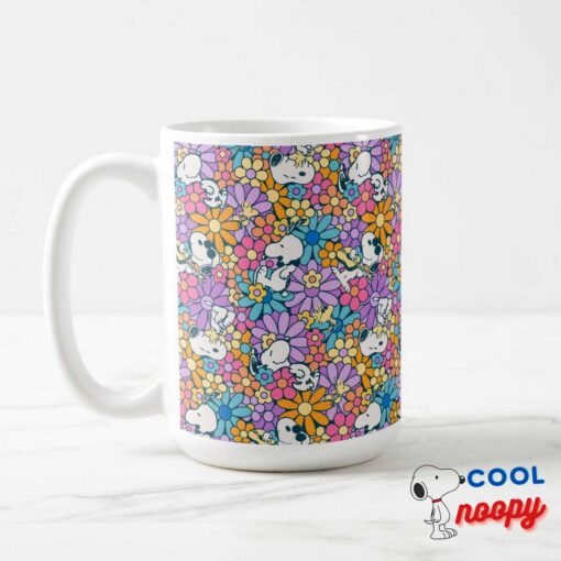 Snoopy Woodstock Flower Pattern Travel Mug 4