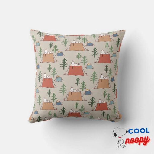 Snoopy Woodstock Go Camping Pattern Throw Pillow 4