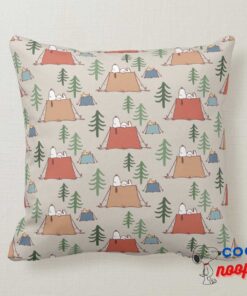 Snoopy Woodstock Go Camping Pattern Throw Pillow 6