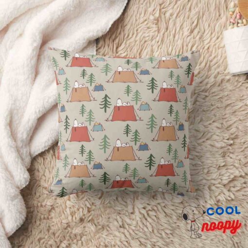Snoopy Woodstock Go Camping Pattern Throw Pillow 8