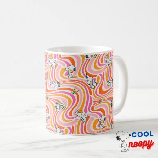 Snoopy Woodstock Groovy Vibes Orange Pattern Coffee Mug 15