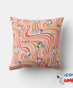 Snoopy Woodstock Groovy Vibes Orange Pattern Throw Pillow 4