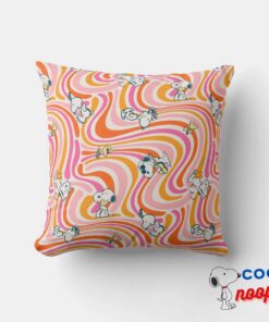 Snoopy Woodstock Groovy Vibes Orange Pattern Throw Pillow 5