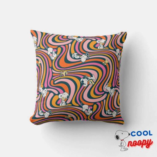 Snoopy Woodstock Groovy Vibes Purple Pattern Throw Pillow 4