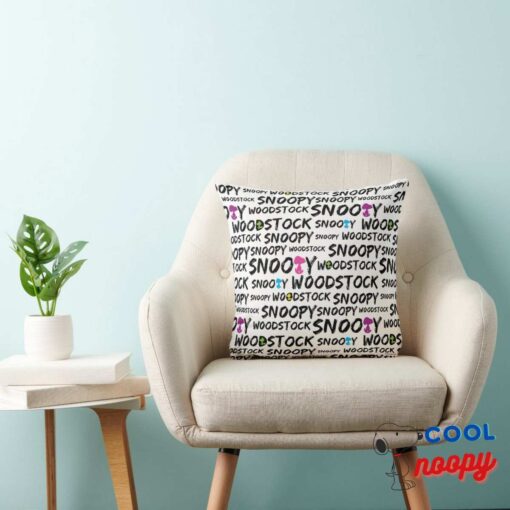 Snoopy Woodstock Marker Text Pattern Throw Pillow 3