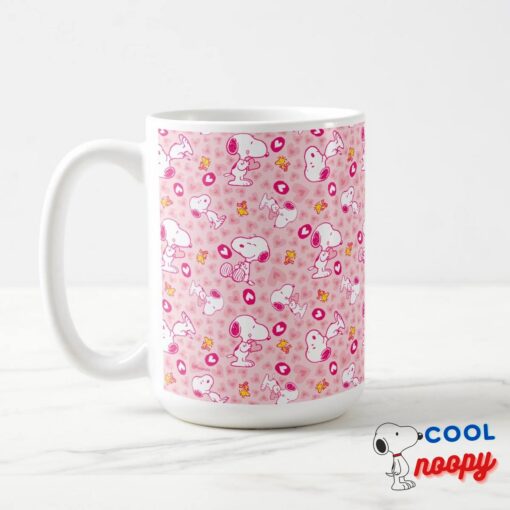 Snoopy Woodstock Pink Hearts Pattern Coffee Mug 10
