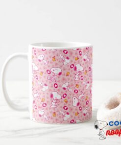 Snoopy Woodstock Pink Hearts Pattern Coffee Mug 15