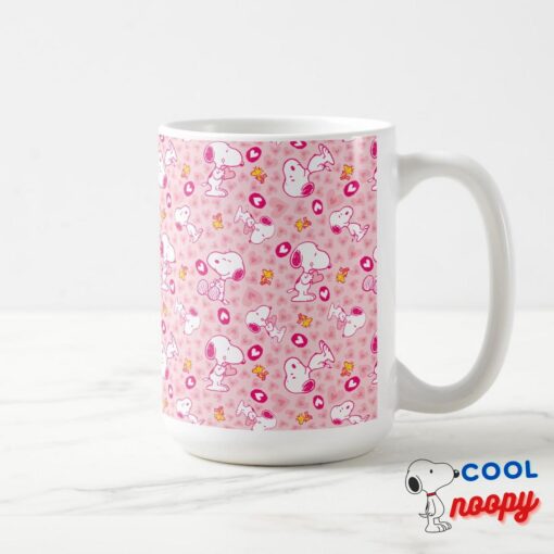 Snoopy Woodstock Pink Hearts Pattern Coffee Mug 2
