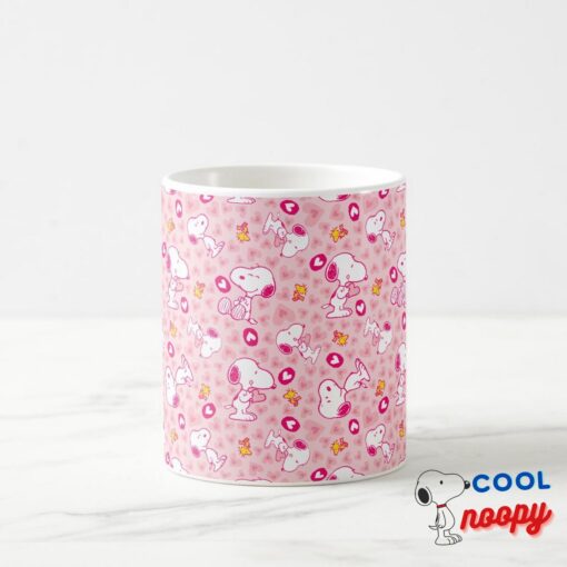 Snoopy Woodstock Pink Hearts Pattern Coffee Mug 4