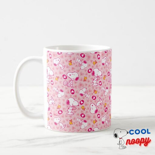 Snoopy Woodstock Pink Hearts Pattern Coffee Mug 5