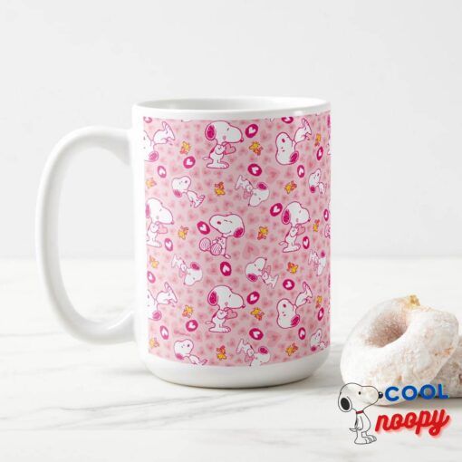Snoopy Woodstock Pink Hearts Pattern Coffee Mug 6