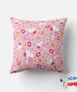 Snoopy Woodstock Pink Hearts Pattern Throw Pillow 4