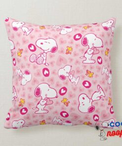 Snoopy Woodstock Pink Hearts Pattern Throw Pillow 5