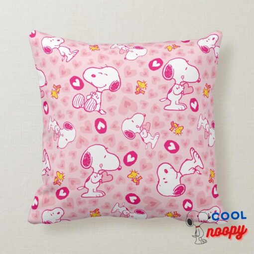 Snoopy Woodstock Pink Hearts Pattern Throw Pillow 8