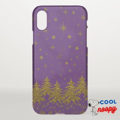 Sparkly Gold Christmas Tree Stars Snow On Purple Uncommon Iphone Case 8
